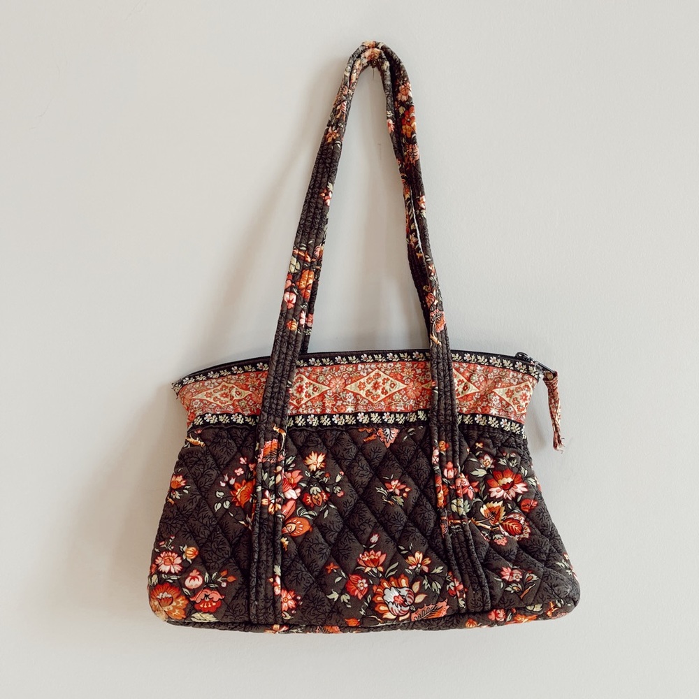 Vera Bradley Brown and Pink Floral Quilted Shoulder Bag - Picture 1 of 6